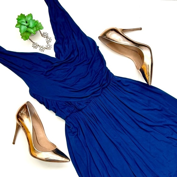 Anthropologie Deletta Pezza Dress Teal Blue Ruched Jersey Cowl Neck Size Small S - Picture 2 of 12